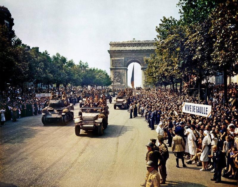 2 Armored Division (France) parade on Champs Elysees